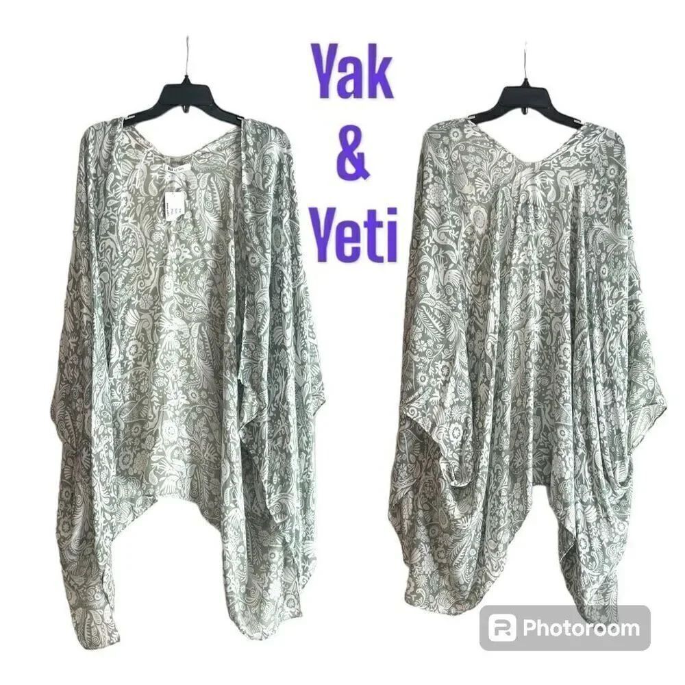 NWT Yak & Yeti Green Floral Thin Shawl Cardigan One Size